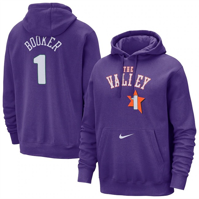 Men's Phoenix Suns #1 Devin Booker Purple 2024-25 City Edition Essential Club Pullover Hoodie