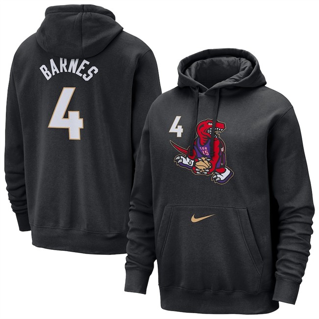 Men's Toronto Raptors #4 Scottie Barnes Black 2024-25 City Edition Essential Club Pullover Hoodie