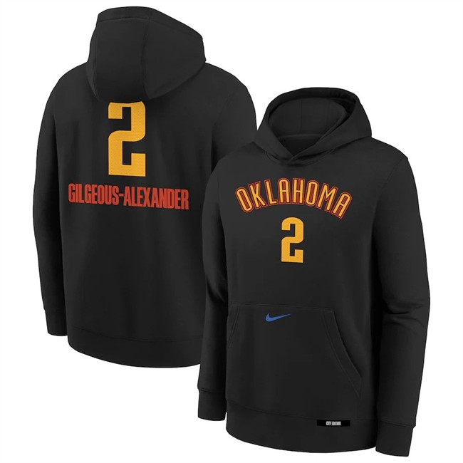 Men's Oklahoma City Thunder #2 Shai Gilgeous-Alexander Black 2024-25 City Edition Fleece Club Pullover Hoodie