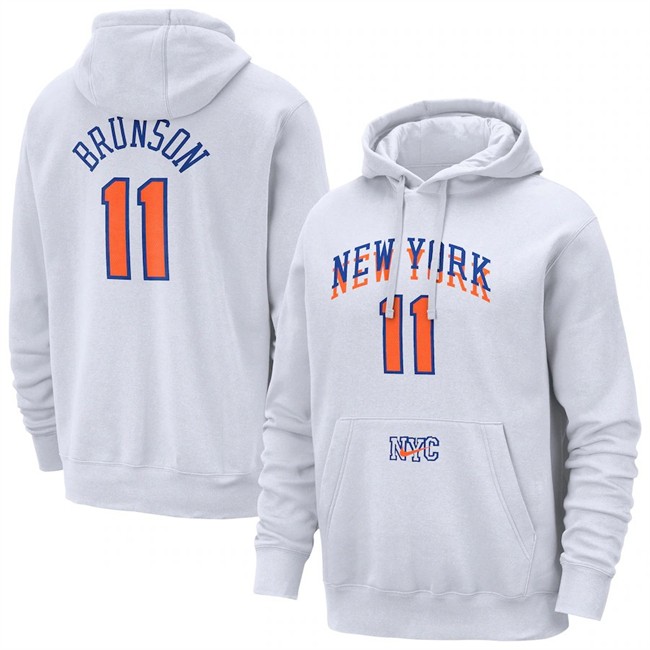 Men's New York Knicks #11 Jalen Brunson White 2024-25 City Edition Essential Club Pullover Hoodie