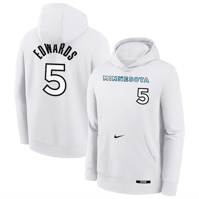 Men's Minnesota Timberwolves #5 Anthony Edwards White 2024-25 City Edition Fleece Club Pullover Hoodie