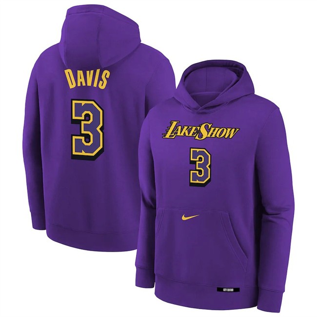 Men's Los Angeles Lakers #3 Anthony Davis Purple 2024-25 City Edition Fleece Club Pullover Hoodie