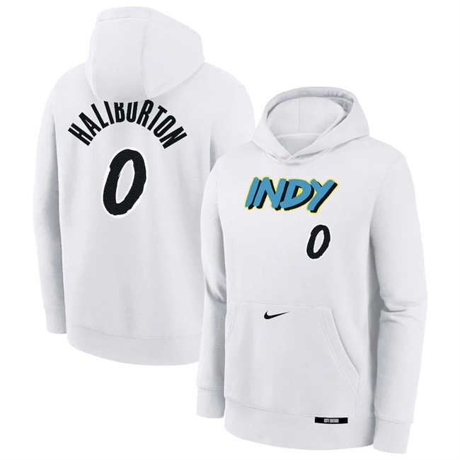 Men's Indiana Pacers #0 Tyrese Haliburton White 2024-25 City Edition Fleece Club Pullover Hoodie