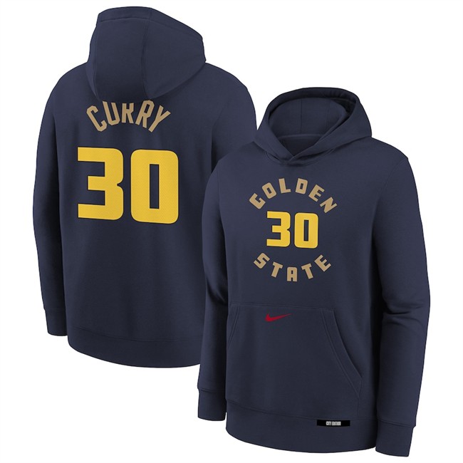 Men's Golden State Warriors #30 Stephen Curry Navy 2024-25 City Edition Fleece Club Pullover Hoodie