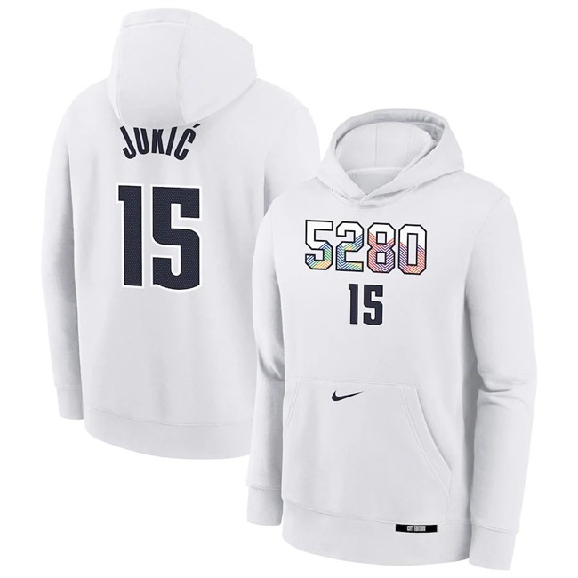 Men's Denver Nuggets #15 Nikola Jokic White 2024-25 City Edition Fleece Club Pullover Hoodie