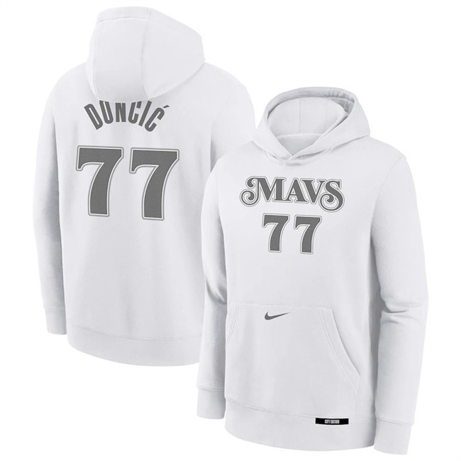 Men's Dallas Mavericks #77 Luka Doncic White 2024-25 City Edition Fleece Club Pullover Hoodie