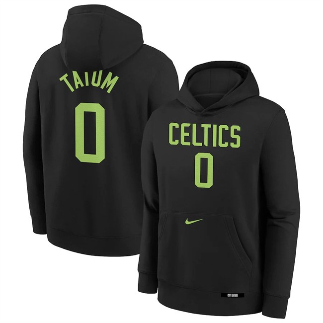 Men's Boston Celtics #0 Jayson Tatum Black 2024-25 City Edition Fleece Club Pullover Hoodie