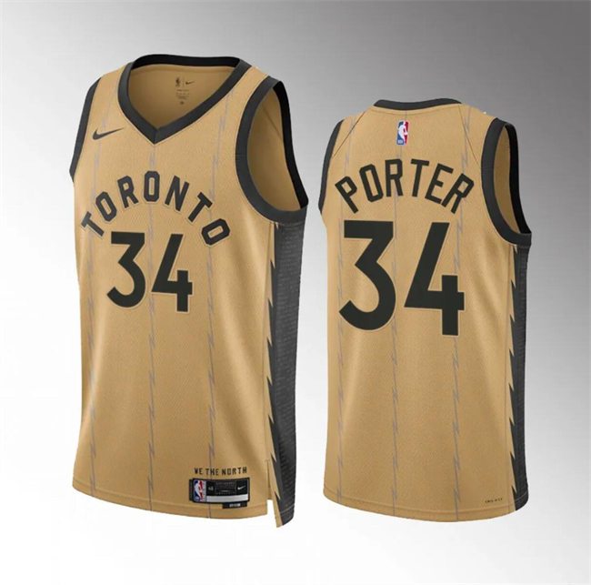 Men's Toronto Raptors #34 Jontay Porter Gold 2023-24 City Edition Stitched Basketball Jersey