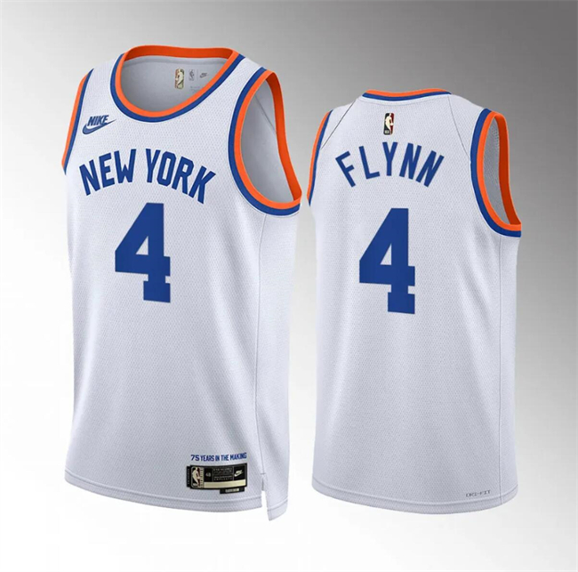 Men's New Yok Knicks #4 Malachi Flynn White 2021-22 City Edition Stitched Basketball Jersey