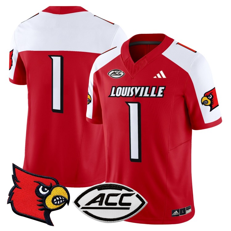 Men's Adidas #1 Louisville Cardinals Vapor Football Stitched Red Alternate Jersey With ACC Patch