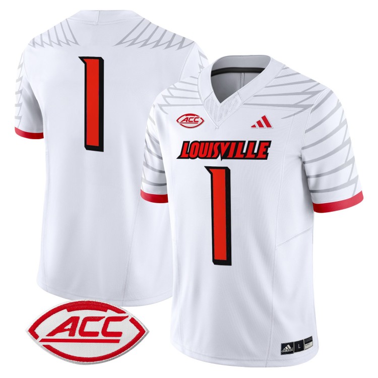 Men's Adidas #1 Louisville Cardinals Vapor Football Stitched White Jersey With ACC Patch