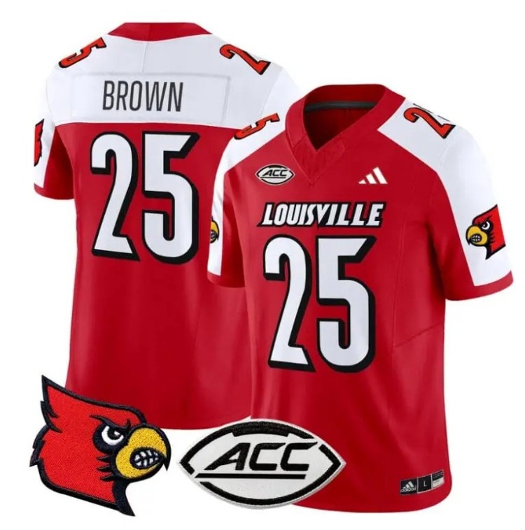 Men's Adidas Isaac Brown Jersey #25 Louisville Cardinals Vapor Football Stitched Red Alternate With ACC Patch