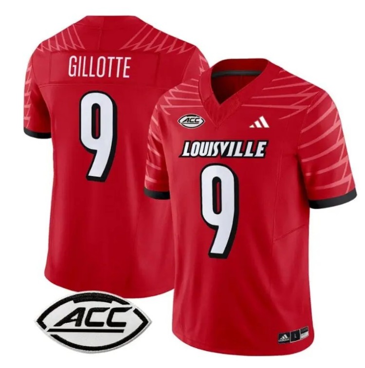 Men's Adidas Ashton Gillotte Jersey #9 Louisville Cardinals Vapor Football Stitched Red With ACC Patch