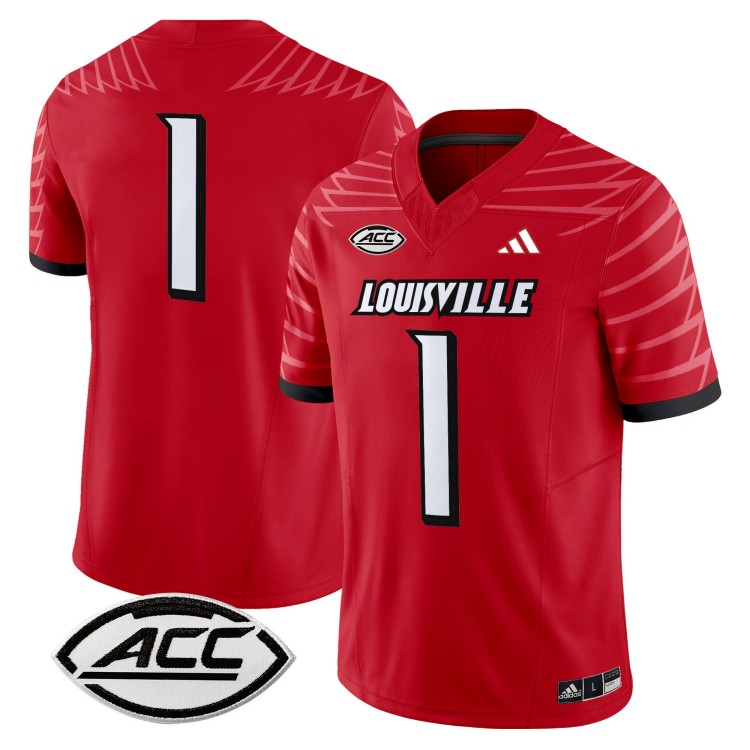 Men's Adidas #1 Louisville Cardinals Vapor Football Stitched Red Jersey With ACC Patch