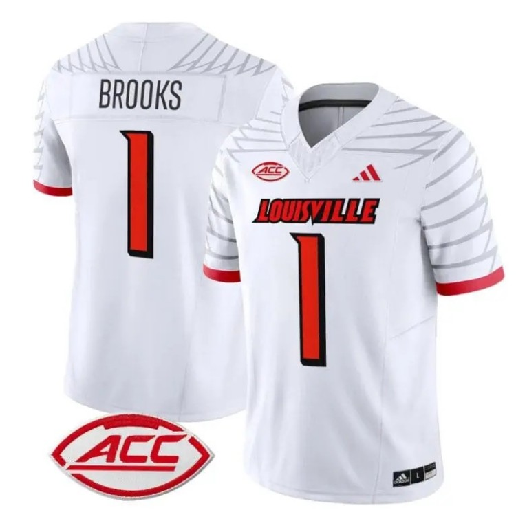 Men's Adidas Ja'Corey Brooks Jersey #1 Louisville Cardinals Vapor Football Stitched White With ACC Patch