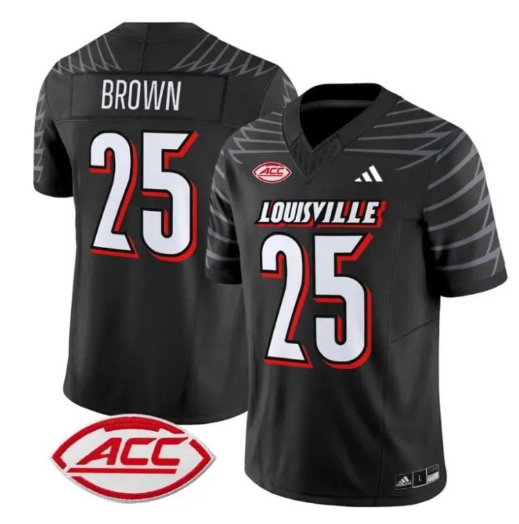 Men's Adidas Isaac Brown Jersey #25 Louisville Cardinals Vapor Football Stitched Black With ACC Patch