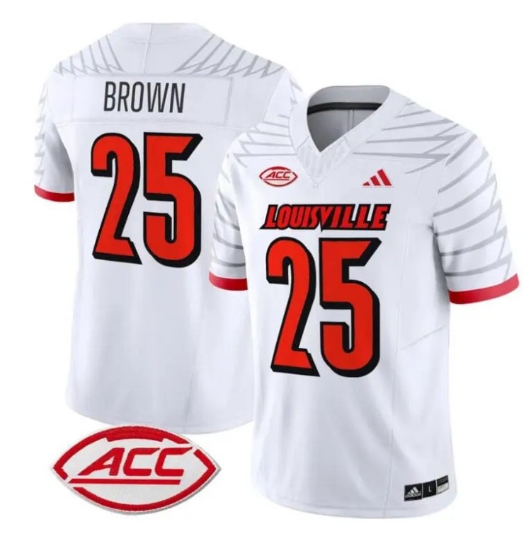 Men's Adidas Isaac Brown Jersey #25 Louisville Cardinals Vapor Football Stitched White With ACC Patch