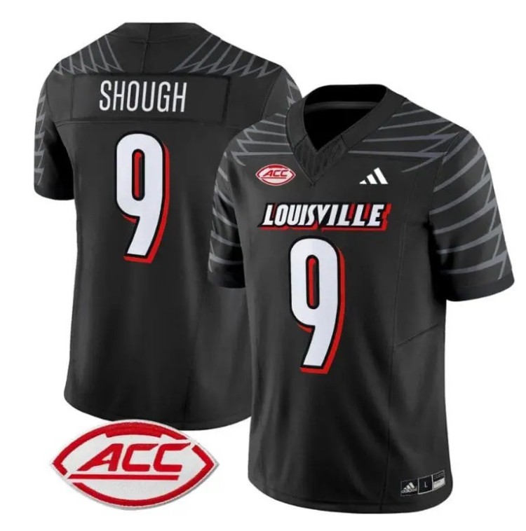 Men's Adidas Tyler Shough Jersey #9 Louisville Cardinals Vapor Football Stitched Black With ACC Patch