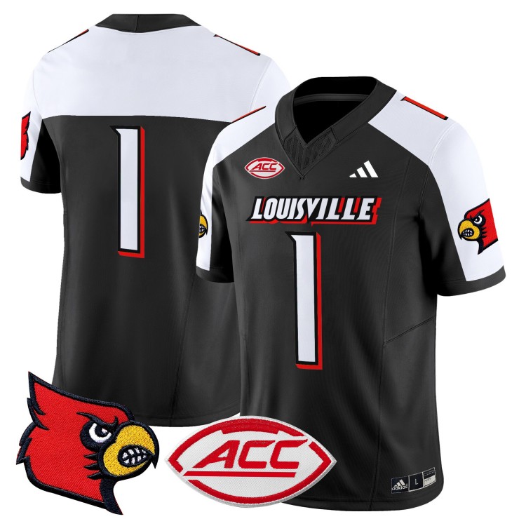 Men's Adidas #1 Louisville Cardinals Vapor Football Stitched Black Alternate Jersey With ACC Patch