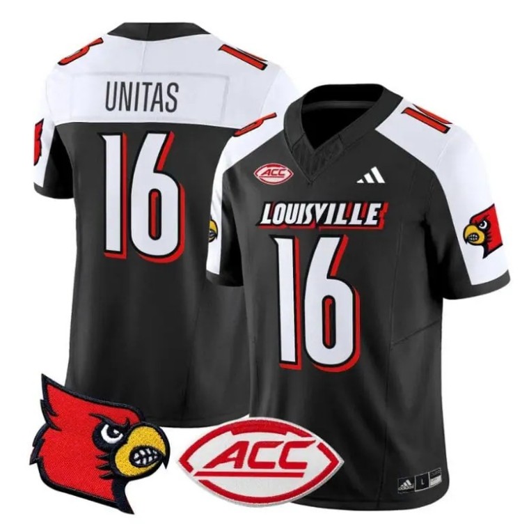 Men's Adidas Johnny Unitas Jersey #16 Louisville Cardinals Vapor Football Stitched Black Alternate With ACC Patch