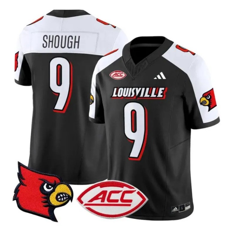 Men's Adidas Tyler Shough Jersey #9 Louisville Cardinals Vapor Football Stitched Black Alternate With ACC Patch