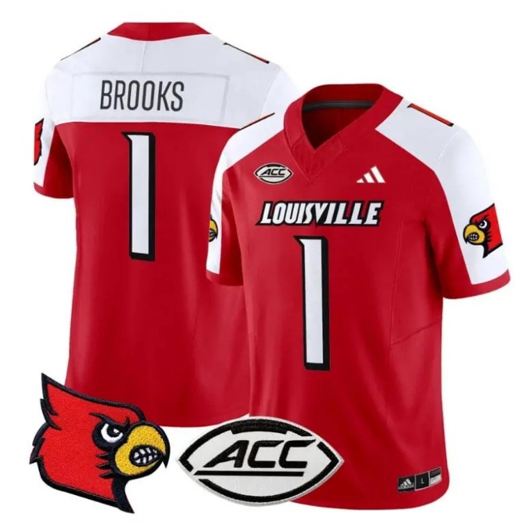 Men's Adidas Ja'Corey Brooks Jersey #1 Louisville Cardinals Vapor Football Stitched Red Alternate With ACC Patch