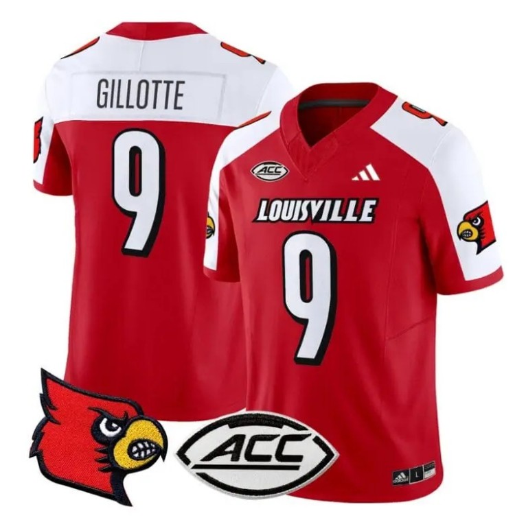 Men's Adidas Ashton Gillotte Jersey #9 Louisville Cardinals Vapor Football Stitched Red Alternate With ACC Patch