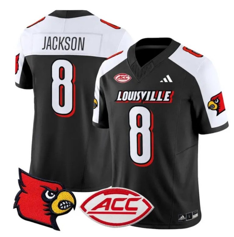 Men's Adidas Lamar Jackson Jersey #8 Louisville Cardinals Vapor Football Stitched Black Alternate With ACC Patch