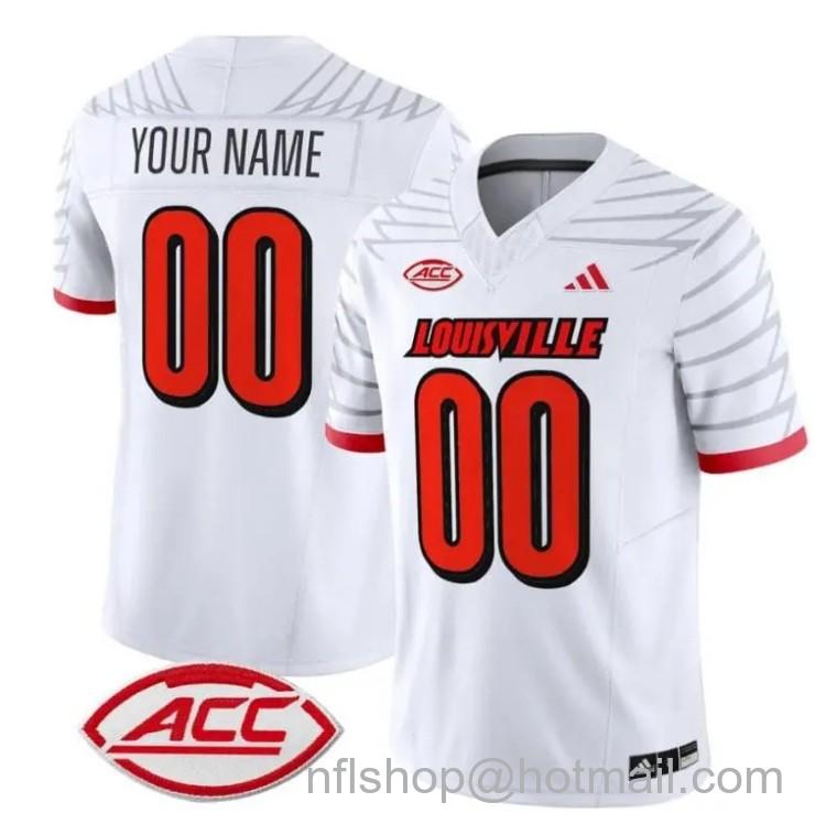 Men's Adidas Custom Louisville Cardinals Jersey Name and Number Vapor Football Stitched White With ACC Patch