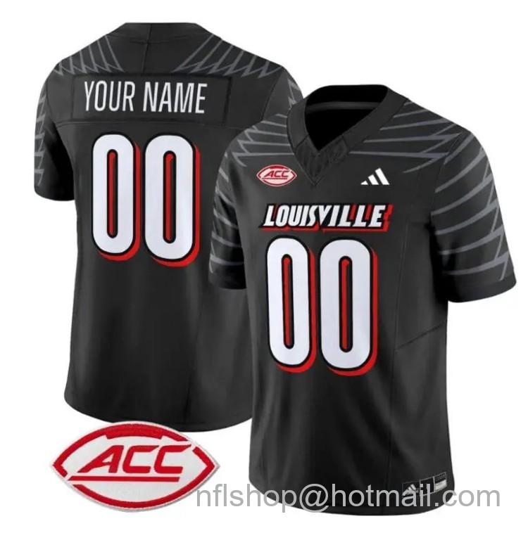 Men's Adidas Custom Louisville Cardinals Jersey Name and Number Vapor Football Stitched Black With ACC Patch