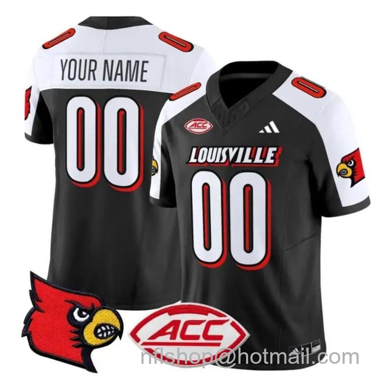 Men's Adidas Custom Louisville Cardinals Jersey Name and Number Vapor Football Stitched Black Alternate With ACC Patch