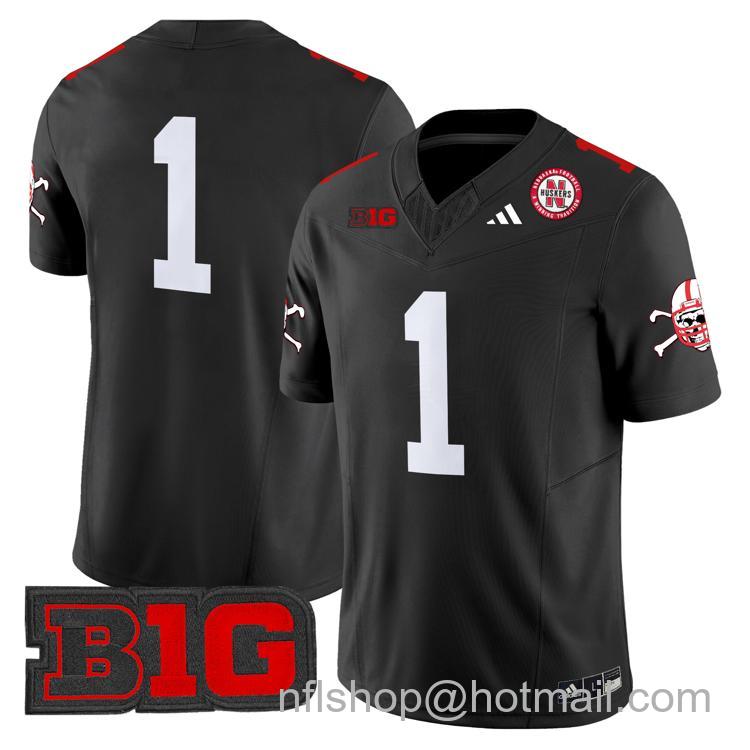 Men's Nebraska Cornhuskers #1 Black Adidas Vapor Limited Stitched College Football Jersey