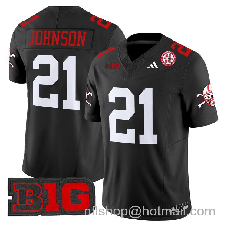 Men's Nebraska Cornhuskers #21 Emmett Johnson Black Adidas Vapor Limited Stitched College Football Jersey