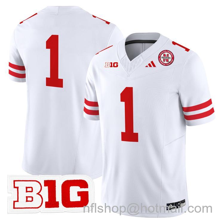 Men's Nebraska Cornhuskers #1 White Adidas Vapor Limited Stitched College Football Jersey