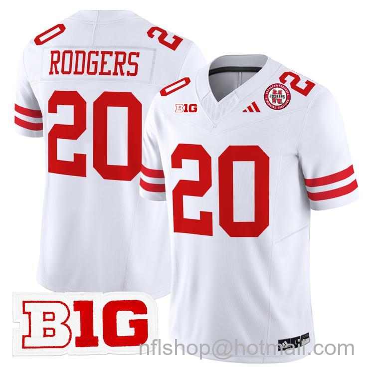 Men's Nebraska Cornhuskers #20 Johnny Rodgers White Adidas Vapor Limited Stitched College Football Jersey