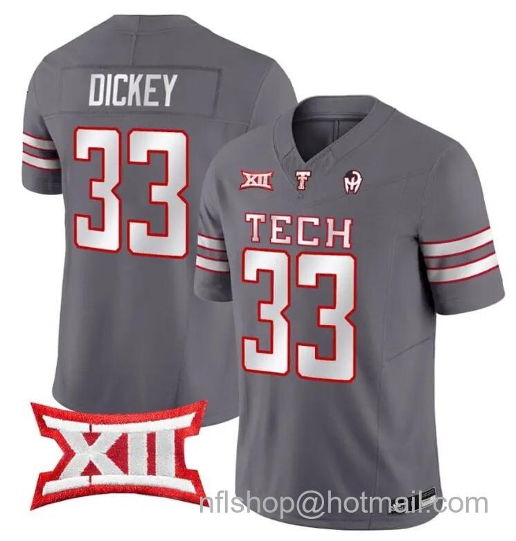 Men's Adidas Cameron Dickey Jersey #33 Texas Tech Red Raiders Vapor Limited Football Grey