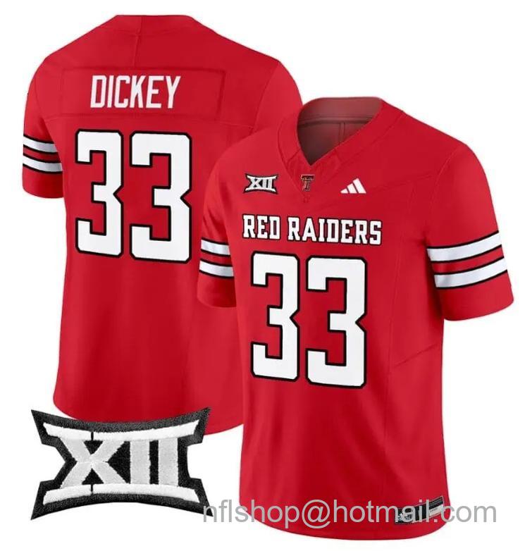 Men's Adidas Cameron Dickey Jersey #33 Texas Tech Red Raiders Vapor Limited Football Red