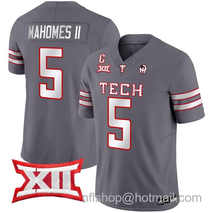 Men's Adidas Patrick Mahomes II #5 Texas Tech Red Raiders Vapor Limited Football Grey