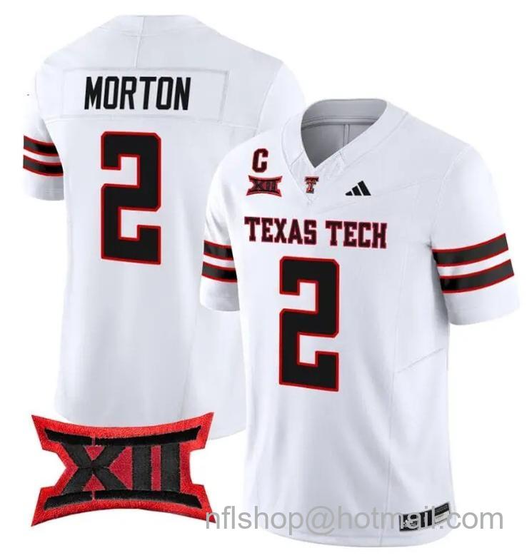 Men's Adidas Behren Morton Jersey #2 Texas Tech Red Raiders Vapor Limited Football White