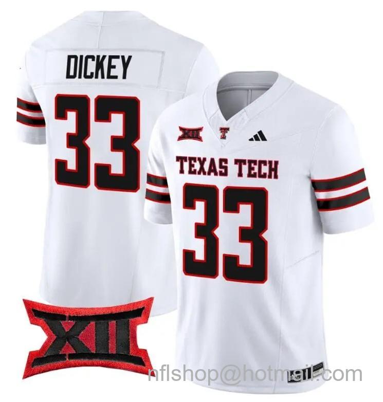 Men's Adidas Cameron Dickey Jersey #33 Texas Tech Red Raiders Vapor Limited Football White