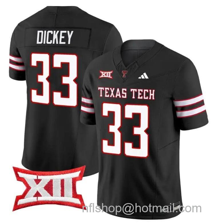 Men's Adidas Cameron Dickey Jersey #33 Texas Tech Red Raiders Vapor Limited Football Black