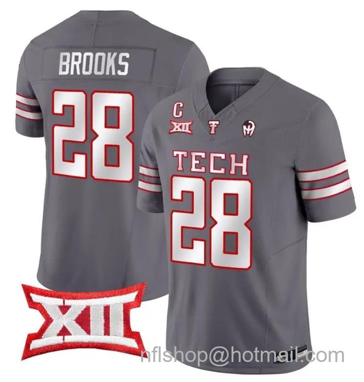 Men's Adidas Tahj Brooks Jersey #28 Texas Tech Red Raiders Vapor Limited Football Grey