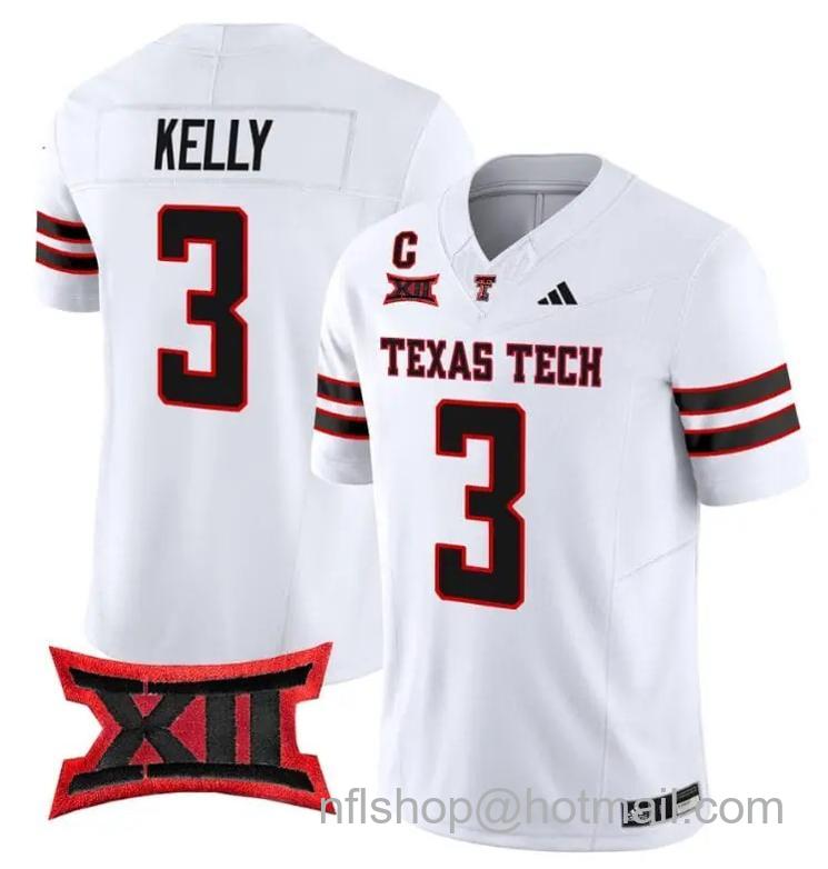 Men's Adidas Josh Kelly Jersey #3 Texas Tech Red Raiders Vapor Limited Football White