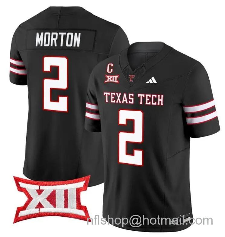 Men's Adidas Behren Morton Jersey #2 Texas Tech Red Raiders Vapor Limited Football Black