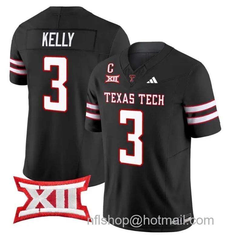 Men's Adidas Josh Kelly Jersey #3 Texas Tech Red Raiders Vapor Limited Football Black