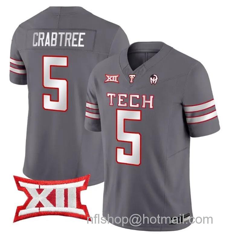 Men's Adidas Michael Crabtree Jersey #5 Texas Tech Red Raiders Vapor Limited Football Grey