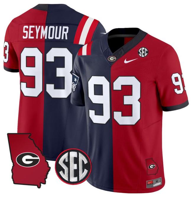 Men's Nike SEC Richard Seymour Jersey #93 Georgia Bulldogs Split F.U.S.E. Vapor Limited Football Stiched With Georgia State Map Patch