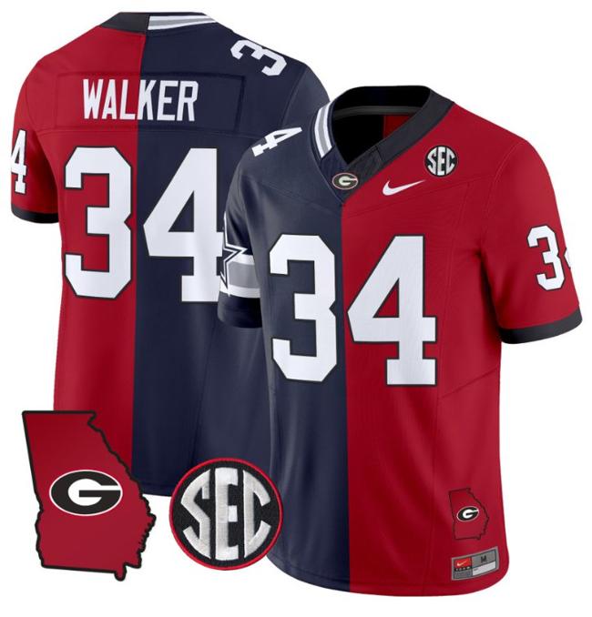 Men's Nike SEC Herschel Walker Jersey #34 Georgia Bulldogs Split F.U.S.E. Vapor Limited Football Stiched With Georgia State Map Patch