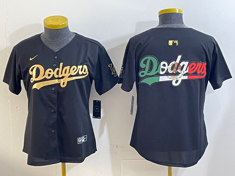 Women's Los Angeles Dodgers Blank Black Gold Limited Stitched Baseball Jersey Mexico