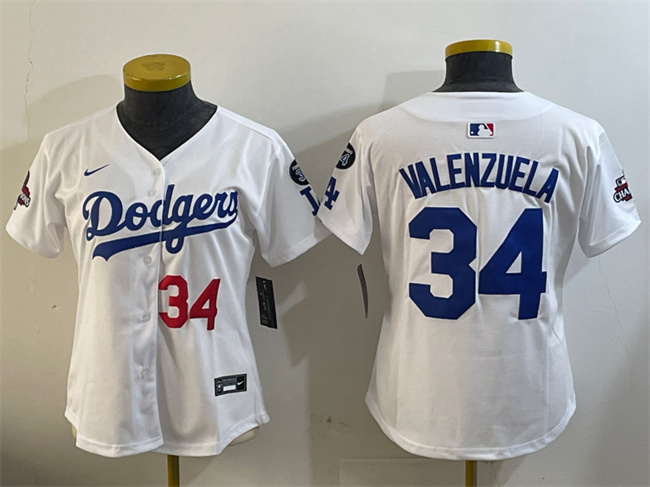 Women's Los Angeles Dodgers #34 Toro Valenzuela White 2024 World Series Champions With Fernando Memorial Patch Home Limited Stitched Baseball Jersey(Run Small)